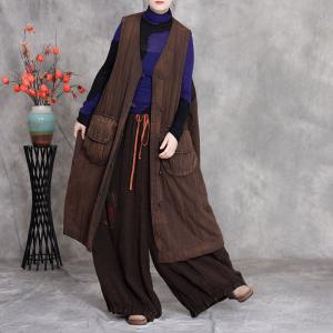 Flap Pocket Quilted Linen Long Waistcoat