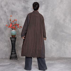 Bi-Colored Big Pocket Linen Midi Coat