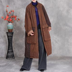 Bi-Colored Big Pocket Linen Midi Coat