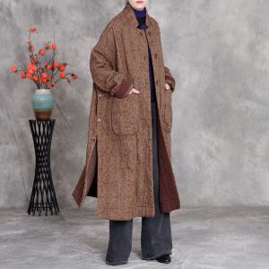 Side Slit Floral Cotton Linen Quilted Coat