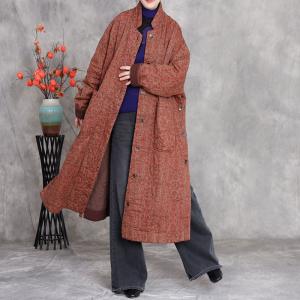 Side Slit Floral Cotton Linen Quilted Coat