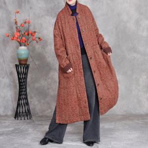 Side Slit Floral Cotton Linen Quilted Coat