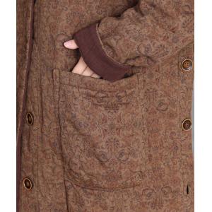 Side Slit Floral Cotton Linen Quilted Coat