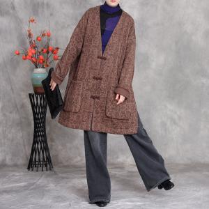 Frog Buttons Coffee Floral Flax Coat