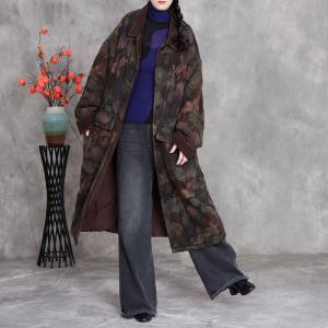 Polo Neck Mid-Calf Printed Cotton Coat