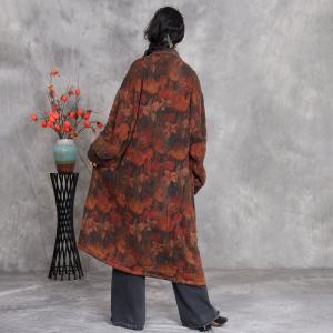 Polo Neck Mid-Calf Printed Cotton Coat