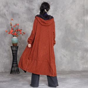 Winter Fleeced Long Floral Hooded Coat