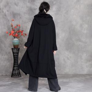 Winter Fleeced Long Floral Hooded Coat