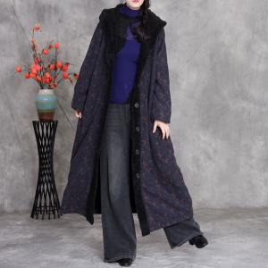 Winter Fleeced Long Floral Hooded Coat