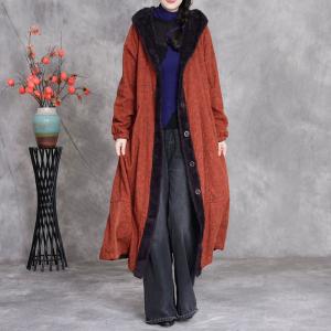 Winter Fleeced Long Floral Hooded Coat