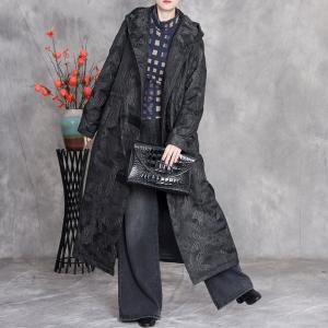 Black Jacquard Hooded Padded Coat