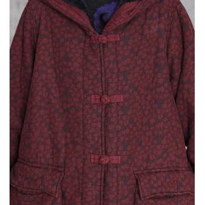 Chinese Buttons Floral Fleeced Maxi Hooded Coat