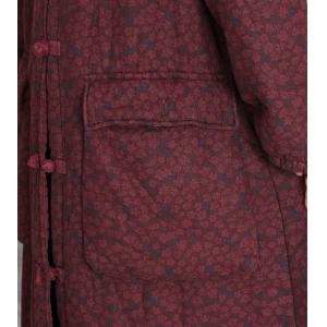 Chinese Buttons Floral Fleeced Maxi Hooded Coat