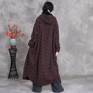 Warm Lined Rustic Hooded Floral Coat