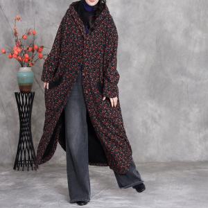 Warm Lined Rustic Hooded Floral Coat