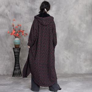 Warm Lined Rustic Hooded Floral Coat