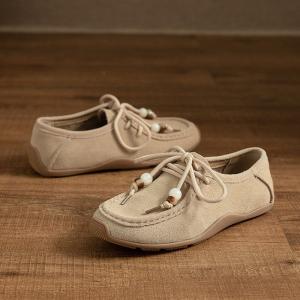 Beads Shoelace Suede Leather Boho Flats