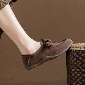 Beads Shoelace Suede Leather Boho Flats