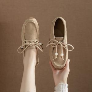Beads Shoelace Suede Leather Boho Flats