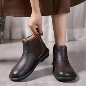 Warm Lining Cowhide Ankle Chelsea Boots