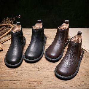 Warm Lining Cowhide Ankle Chelsea Boots