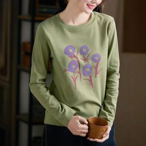 Purple Printed Long Sleeves Green T-shirt