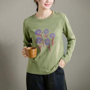 Purple Printed Long Sleeves Green T-shirt