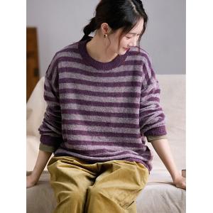 Purple Striped Oversized Soft Wool Sweater