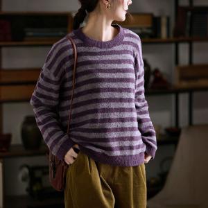 Purple Striped Oversized Soft Wool Sweater