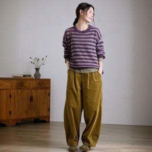 Purple Striped Oversized Soft Wool Sweater