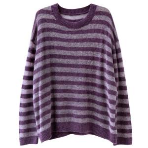 Purple Striped Oversized Soft Wool Sweater