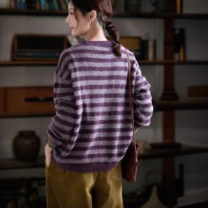 Purple Striped Oversized Soft Wool Sweater