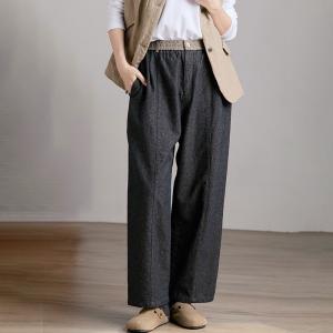 High Waist Cotton Linen Straight Leg Work Pants
