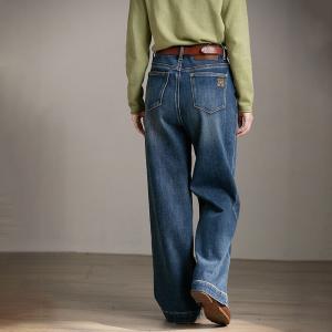 Cotton Retro Denim High Rise Warm Straight Leg Jeans