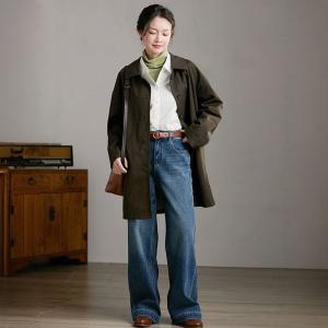 Cotton Retro Denim High Rise Warm Straight Leg Jeans