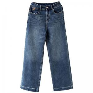 Cotton Retro Denim High Rise Warm Straight Leg Jeans