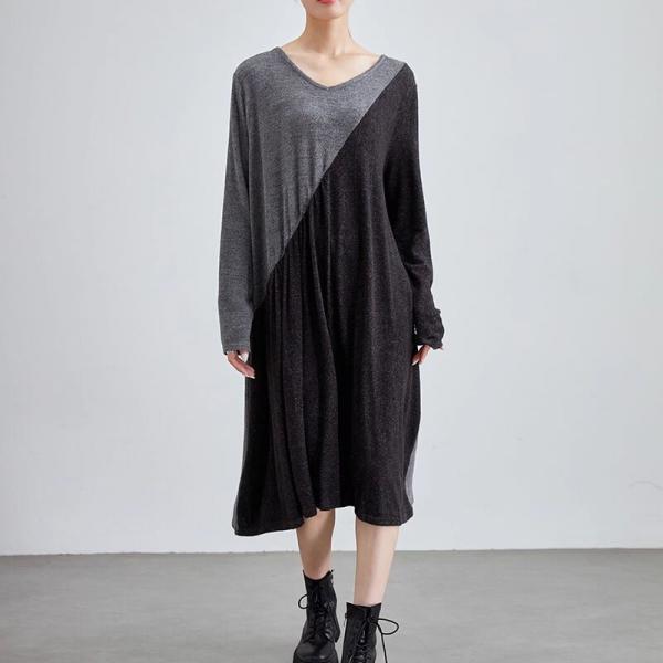 Casual Knitted Cotton Long Sleeve V-Neck Bicolor Gray comfy oversized lazy day 90s