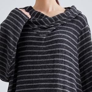 Cozy Black Striped Hooded Dress