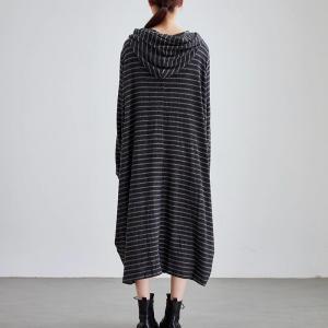Cozy Black Striped Hooded Dress