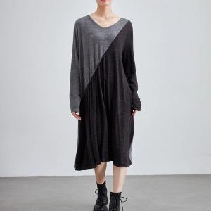 Gray and Black Crew Neck Loose Sweater Dress