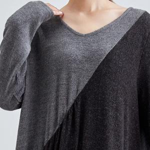 Gray and Black Crew Neck Loose Sweater Dress