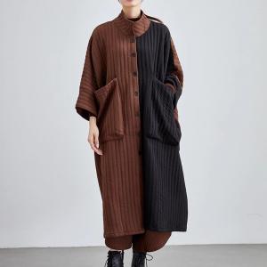 Brown and Black Big Pockets Designer Cocoon Coat