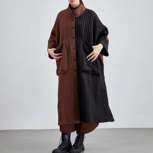 Brown and Black Big Pockets Designer Cocoon Coat