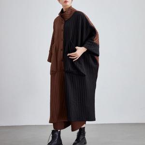 Brown and Black Big Pockets Designer Cocoon Coat