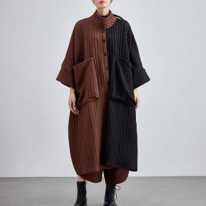 Brown and Black Big Pockets Designer Cocoon Coat