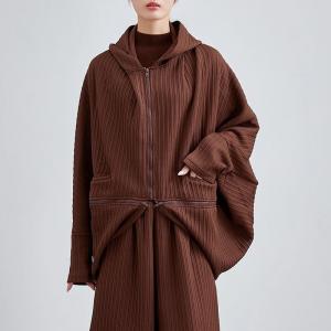 Front Zip Short Brown Hooded Jacket