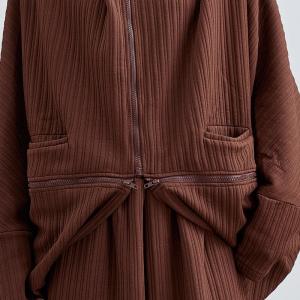 Front Zip Short Brown Hooded Jacket