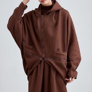 Front Zip Short Brown Hooded Jacket