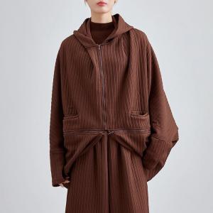 Front Zip Short Brown Hooded Jacket