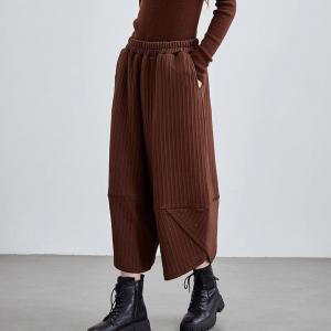 Mid-Calf Brown Cotton Wide Leg Pants